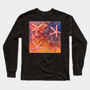 Colorful Starfishes Mixed Media Painting Long Sleeve T-Shirt